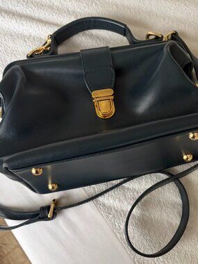 Linjer Navy Leather Doctor's Crossbody Bag with Adjustable Strap
